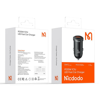 McDodo CC-2320 Cool Car Charger, 33W, 3A, 1 x USB-A - 1 x USB-C, Black