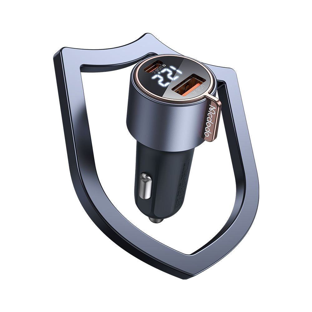 Bil laddare McDodo CC-3690 Venus Display, 75W, 3A, 1 x USB-A - 1 x USB-C, Svart