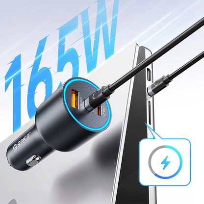 Orico HyperDrive Billaddare, 165W, 5A, 1 x USB-A - 2 x USB-C, Svart
