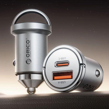 Orico MiniRing Pro Billaddare, 45W, 3A, 1 x USB-A - 1 x USB-C, Silver