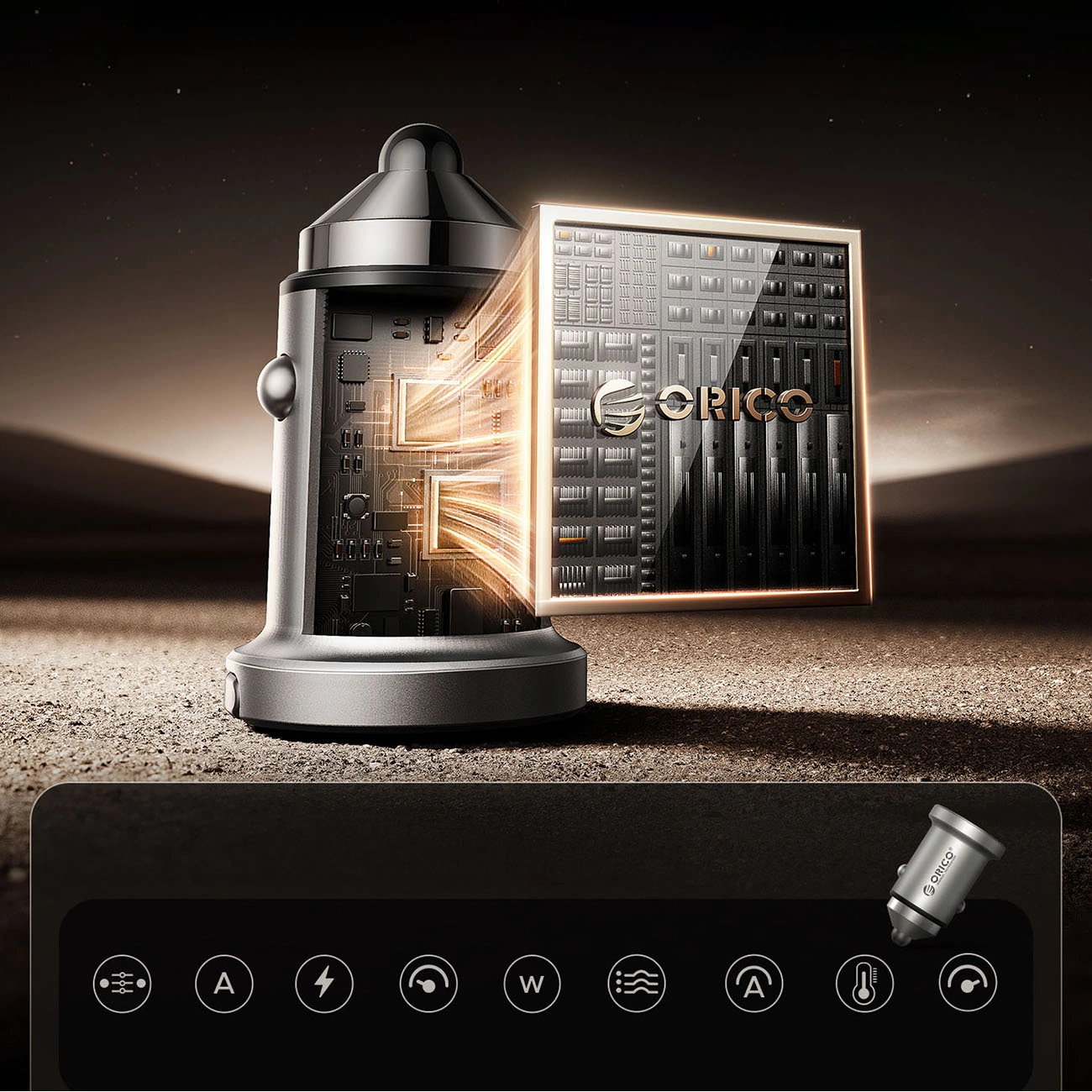 Orico MiniRing Pro Billaddare, 45W, 3A, 1 x USB-A - 1 x USB-C, Silver