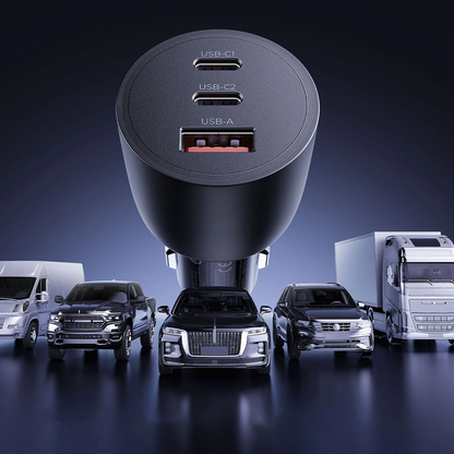 Orico PowerLink billaddare, 165W, 5A, 1 x USB-A - 2 x USB-C, Svart