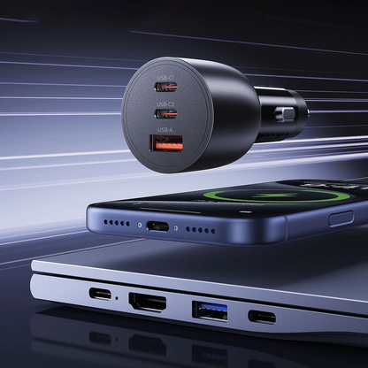 Orico PowerLink billaddare, 165W, 5A, 1 x USB-A - 2 x USB-C, Svart