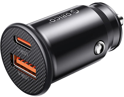 Orico PowerMini Billaddare, 30W, 3A, 1 x USB-A - 1 x USB-C, Svart