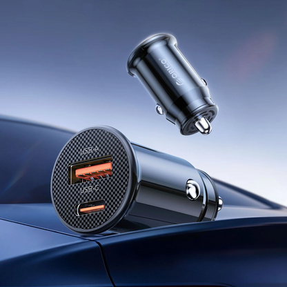 Orico PowerMini Billaddare, 30W, 3A, 1 x USB-A - 1 x USB-C, Svart