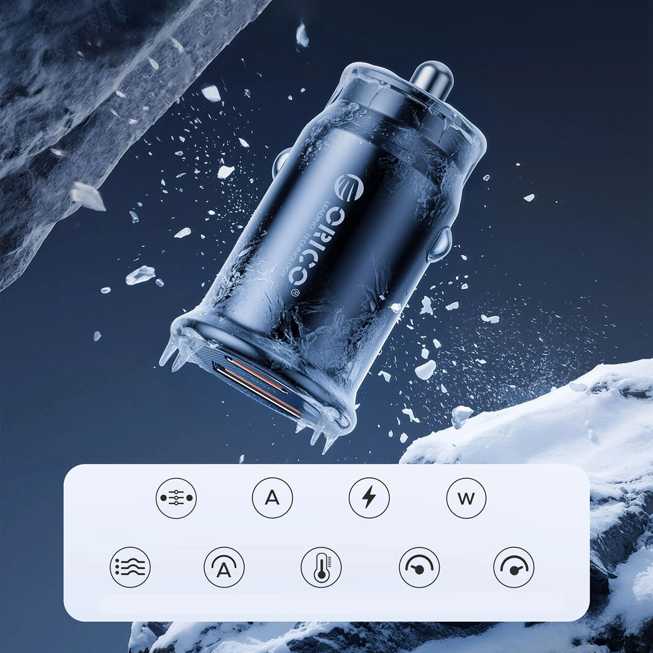Orico PowerMini Billaddare, 30W, 3A, 1 x USB-A - 1 x USB-C, Svart