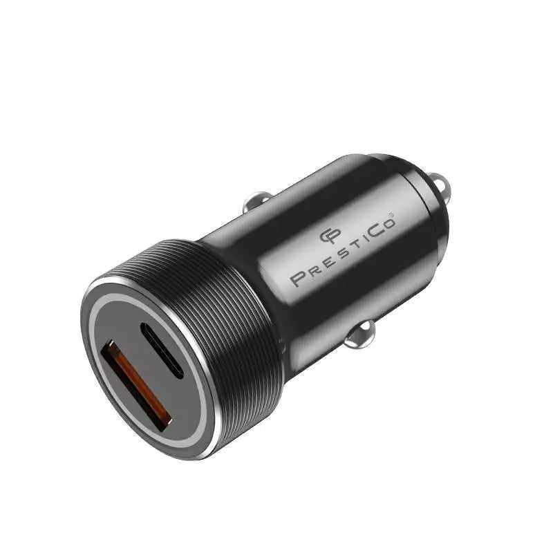 Bil laddare Prestico K2A, 20W, 3A, 1 x USB-A - 1 x USB-C, Svart
