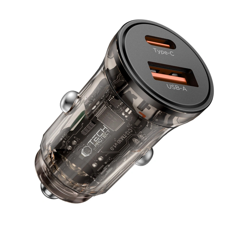 Tech-Protect CC01 billaddare, 30W, 3A, 1 x USB-A - 1 x USB-C, svart