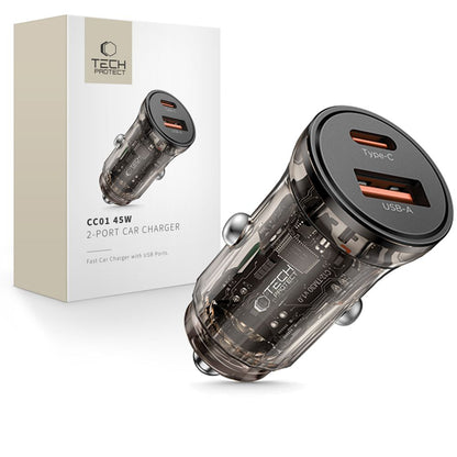 Tech-Protect CC01 billaddare, 45W, 5A, 1 x USB-A - 1 x USB-C, Svart