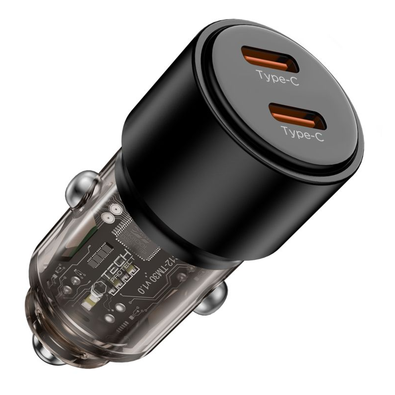 Tech-Protect CC03 billaddare, 100W, 3,25A, 2 x USB-C, svart