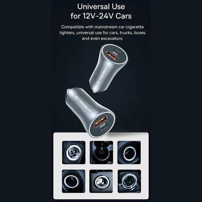 Bil laddare Techsuit C3 RescueVolt, 48W, 3A, 1 x USB-A - 1 x USB-C, Grå