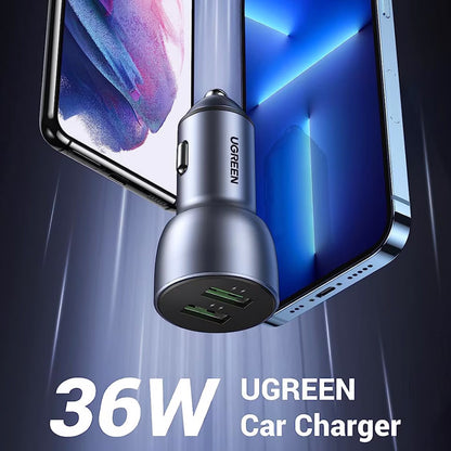 Billaddare UGREEN CD213, 36W, 3A, 2 x USB-A, Grå 
