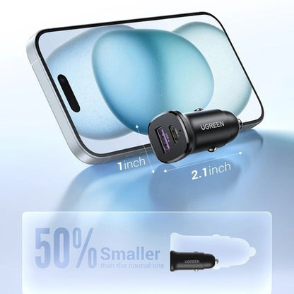 Bil laddare UGREEN EC305, 30W, 3A, 1 x USB-A - 1 x USB-C, Svart