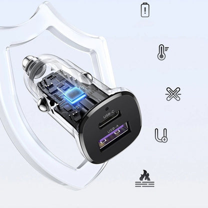 Bil laddare UGREEN EC305, 30W, 3A, 1 x USB-A - 1 x USB-C, Svart