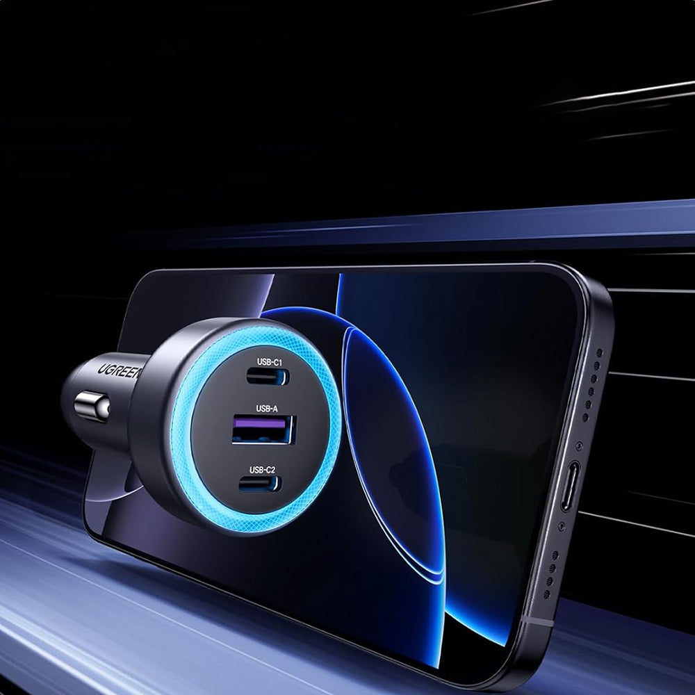 UGREEN EC307 Bil laddare, 30W, 3A, 1 x USB-A - 2 x USB-C, Grå