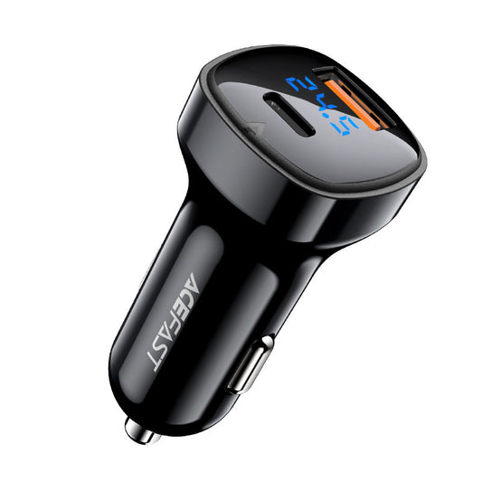 Bil laddare Acefast B4, 66W, 3A, 1 x USB-A - 1 x USB-C, Svart