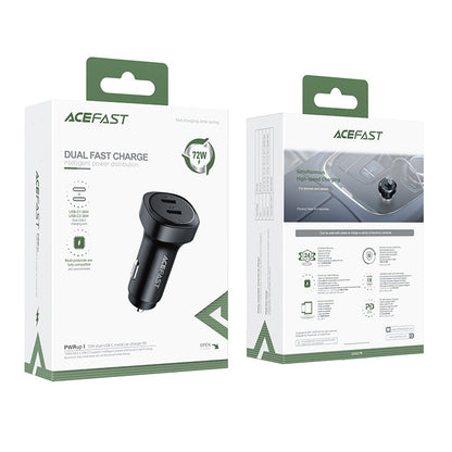 Bil laddare Acefast B2, 72W, 3A, 2 x USB-C, Svart