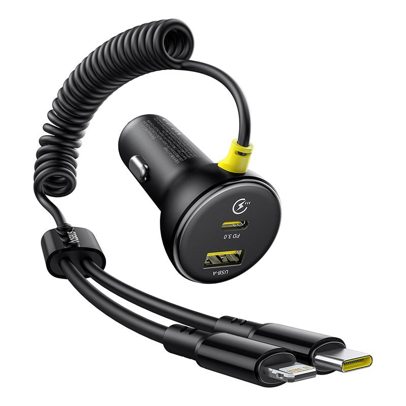 Bil laddare med USB-C / Lightning-kabel Baseus Circular, 60W, 3A, 1 x USB-A - 1 x USB-C, Svart C00035902121-00