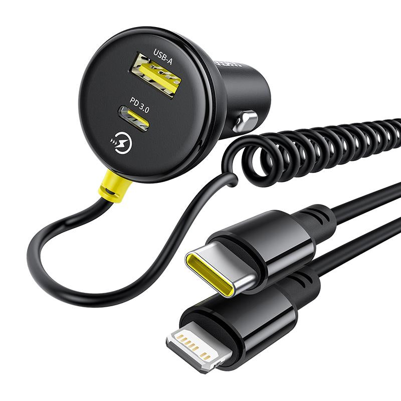 Bil laddare med USB-C / Lightning-kabel Baseus Circular, 60W, 3A, 1 x USB-A - 1 x USB-C, Svart C00035902121-00