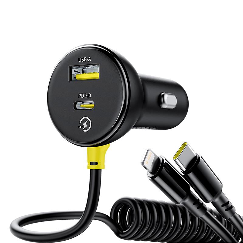 Bil laddare med USB-C / Lightning-kabel Baseus Circular, 60W, 3A, 1 x USB-A - 1 x USB-C, Svart C00035902121-00