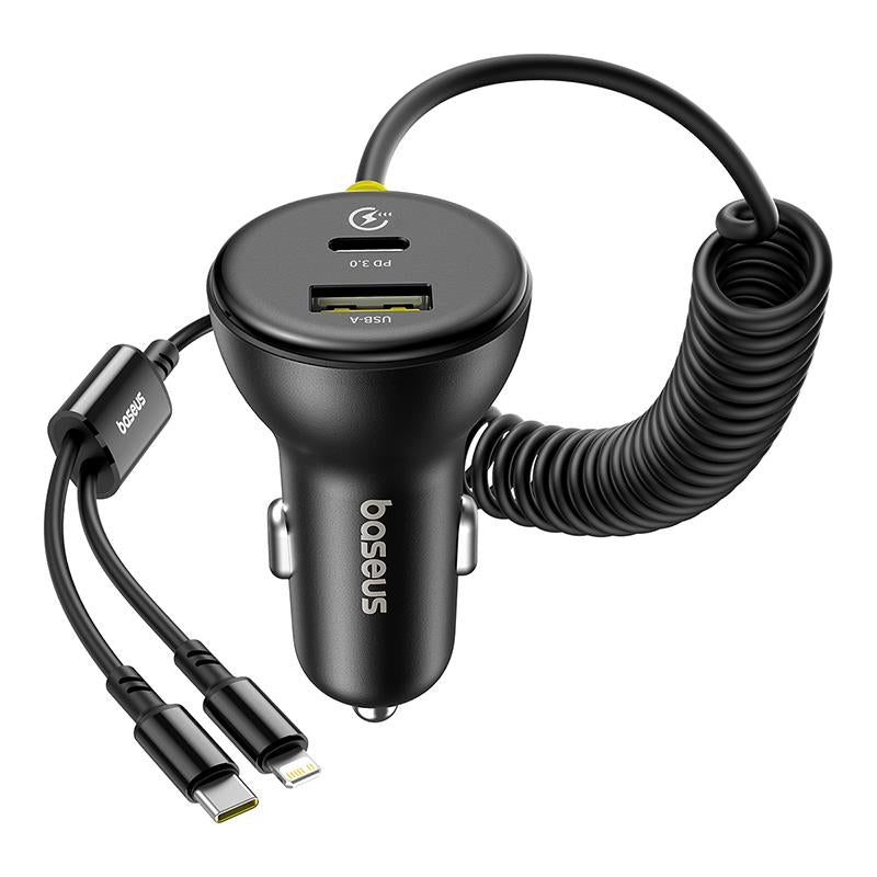 Bil laddare med USB-C / Lightning-kabel Baseus Circular, 60W, 3A, 1 x USB-A - 1 x USB-C, Svart C00035902121-00