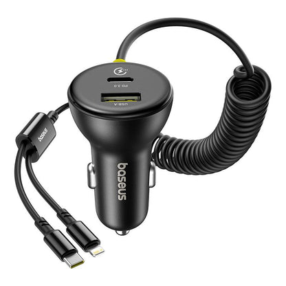Bil laddare med USB-C / Lightning-kabel Baseus Circular, 60W, 3A, 1 x USB-A - 1 x USB-C, Svart C00035902121-00