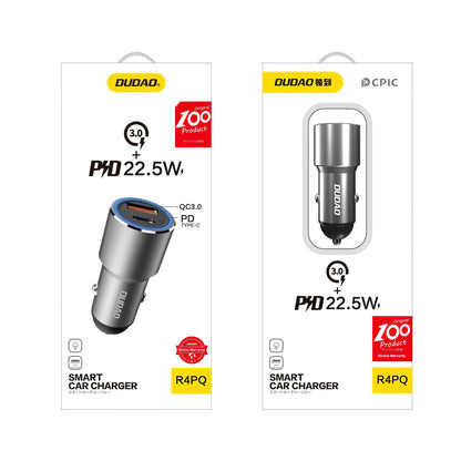 USB Billaddare Dudao R4PQ, 1 X USB - 1 X USB Typ-C, 22,5 W, Quick Charge - Power Delivery, Grå