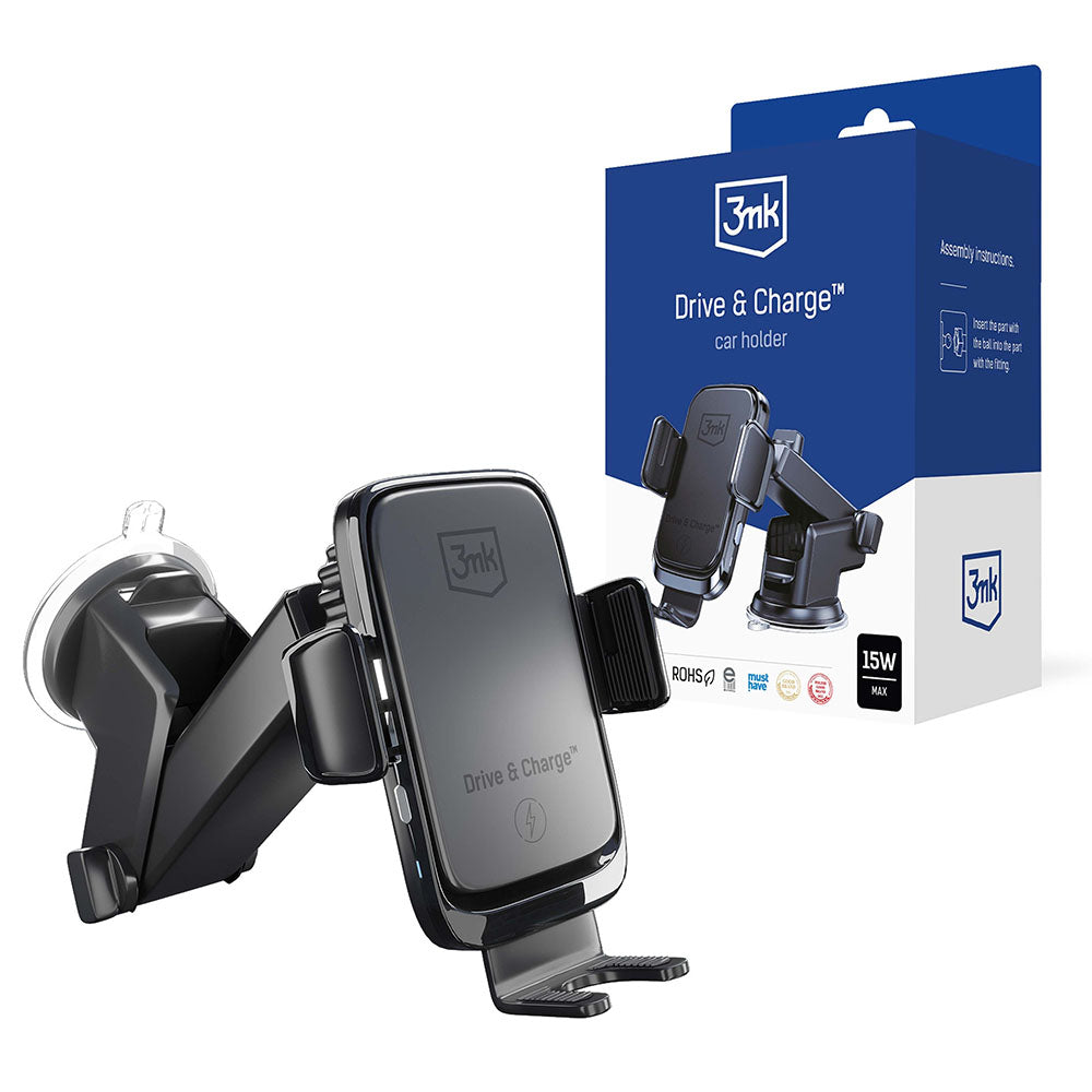 Trådlös Bil Laddare 3MK Drive&Charge, 15W, 1.67A, Svart