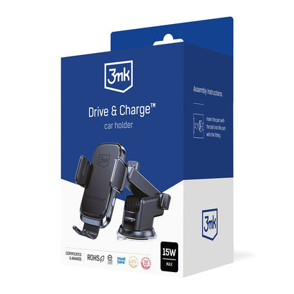 Trådlös Bil Laddare 3MK Drive&Charge, 15W, 1.67A, Svart