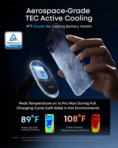 Anker Prime MagGo AirCool Trådlös Billaddare, 25W, Svart B2933H11