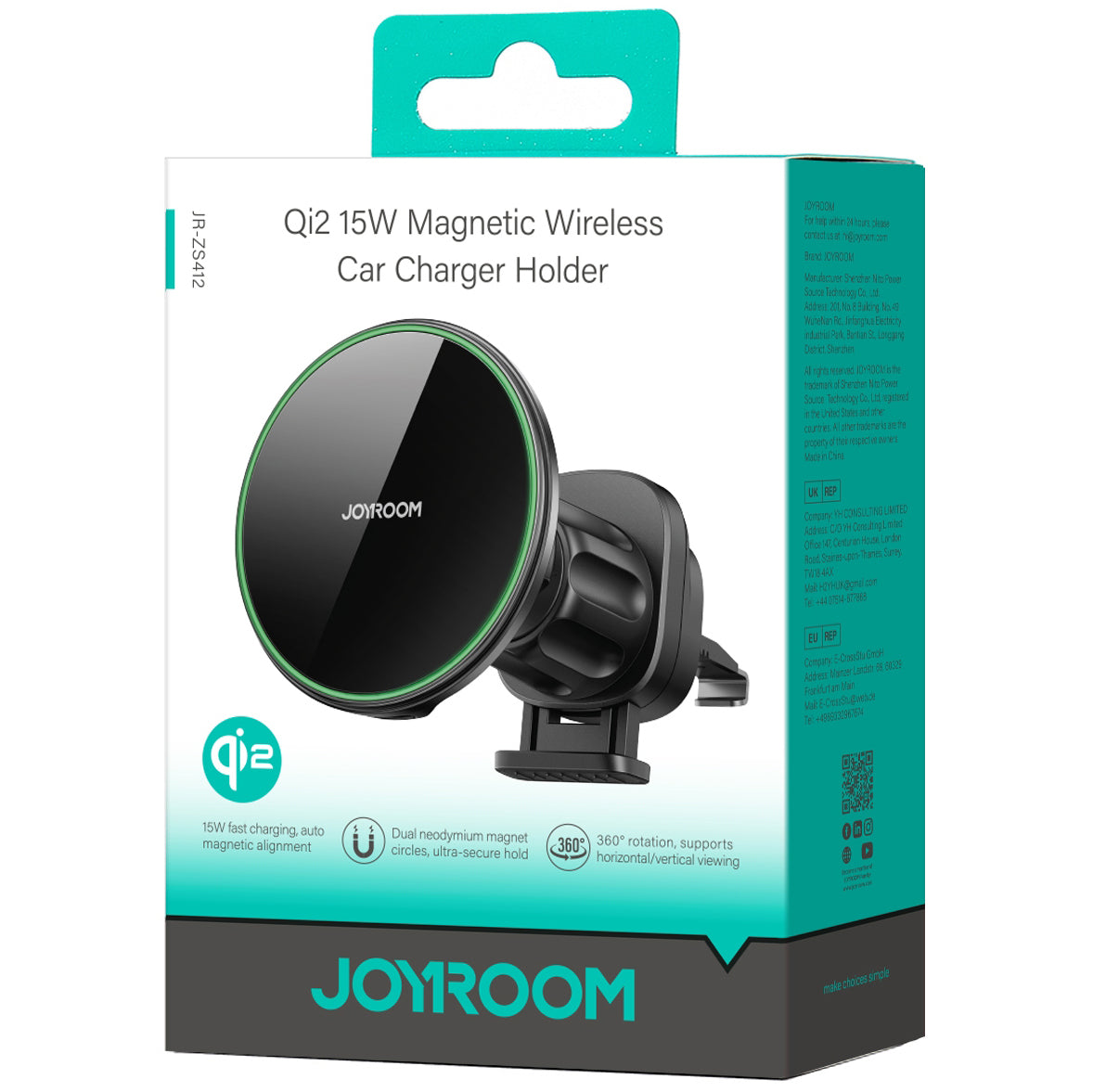 Trådlös Bil Laddare Joyroom JR-ZS412, 15W, 1.67A, Svart