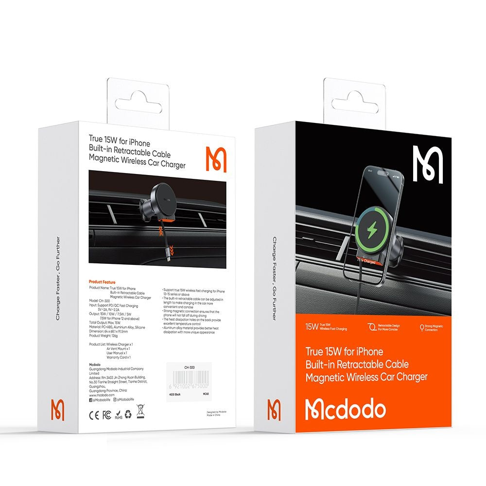 Trådlös Bil Laddare McDodo CH-3000, 15W, 1.67A, Svart