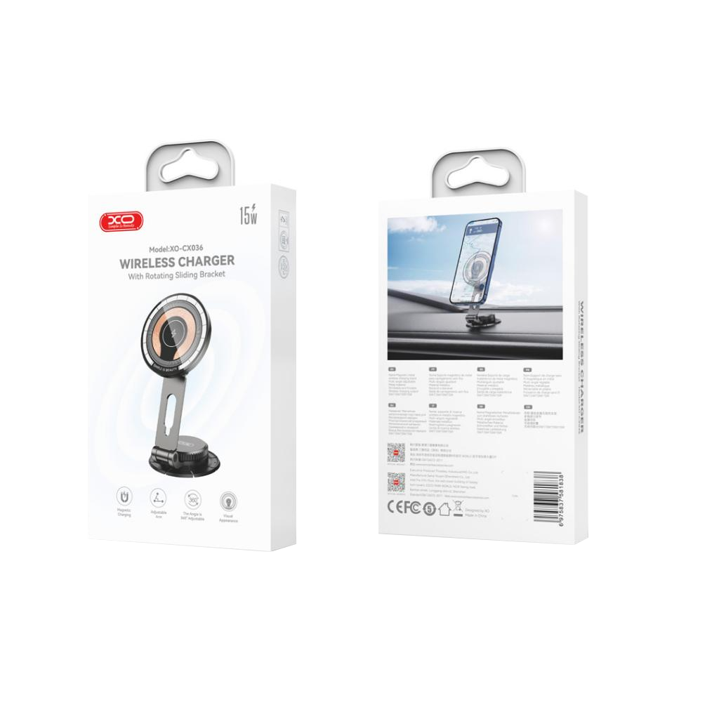 Trådlös Bil Laddare XO Design CX036, 15W, 1.67A, Svart