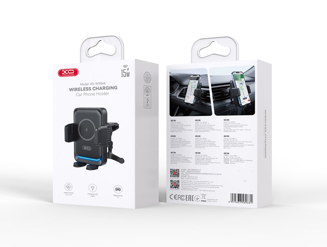 Trådlös billaddare XO Design WX046, 15W, 1.67A, Svart