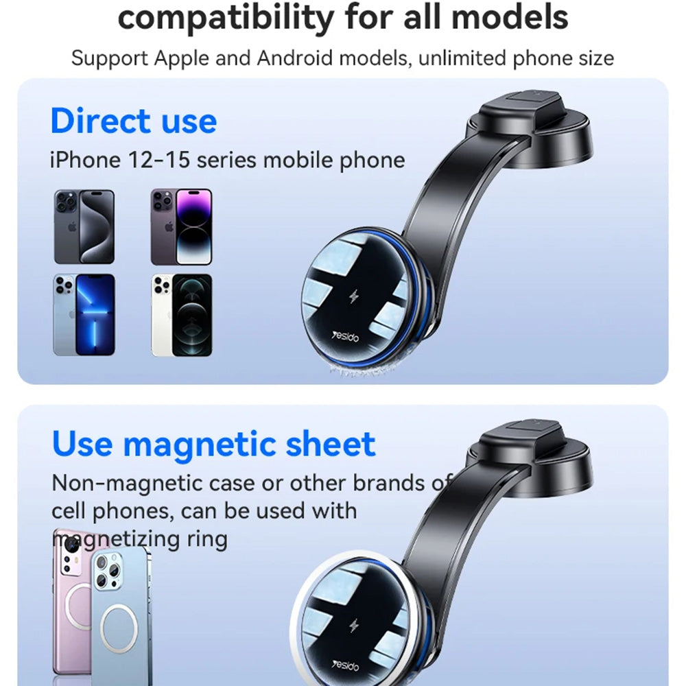 Trådlös Bil Laddare Yesido C311, 15W, 1.67A, Svart