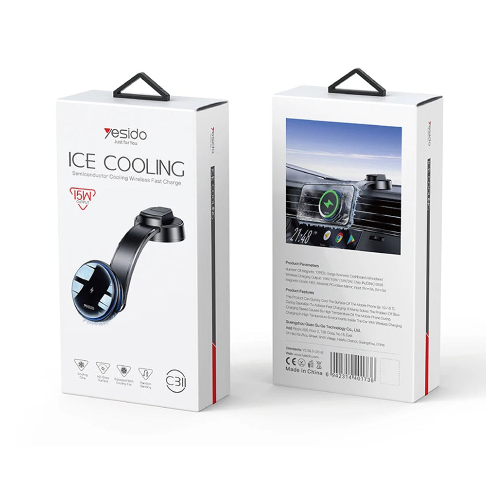 Trådlös Bil Laddare Yesido C311, 15W, 1.67A, Svart