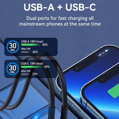 Billaddare WZK WDCCAC, 36W, 3A, 1 x USB-A - 1 x USB-C, Svart 