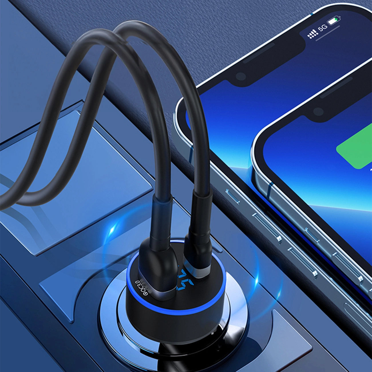Billaddare WZK WDCCAC, 36W, 3A, 1 x USB-A - 1 x USB-C, Svart 
