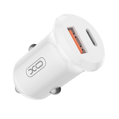Bil laddare XO Design CC69, 30W, 3A, 1 x USB-A - 1 x USB-C, Vit