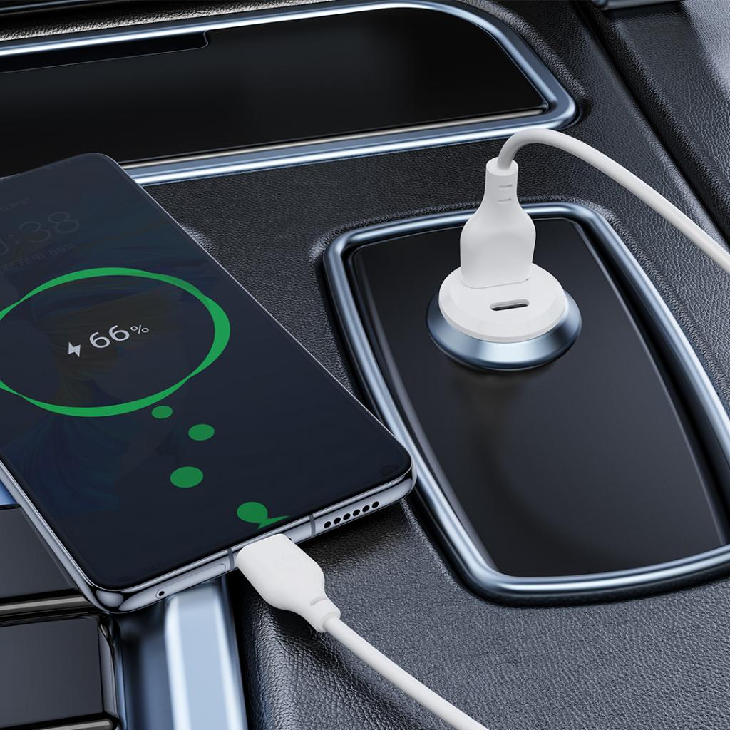 Bil laddare XO Design CC69, 30W, 3A, 1 x USB-A - 1 x USB-C, Vit