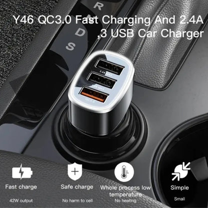 Bil laddare Yesido Y46, 42W, 3A, 3 x USB-A, Svart