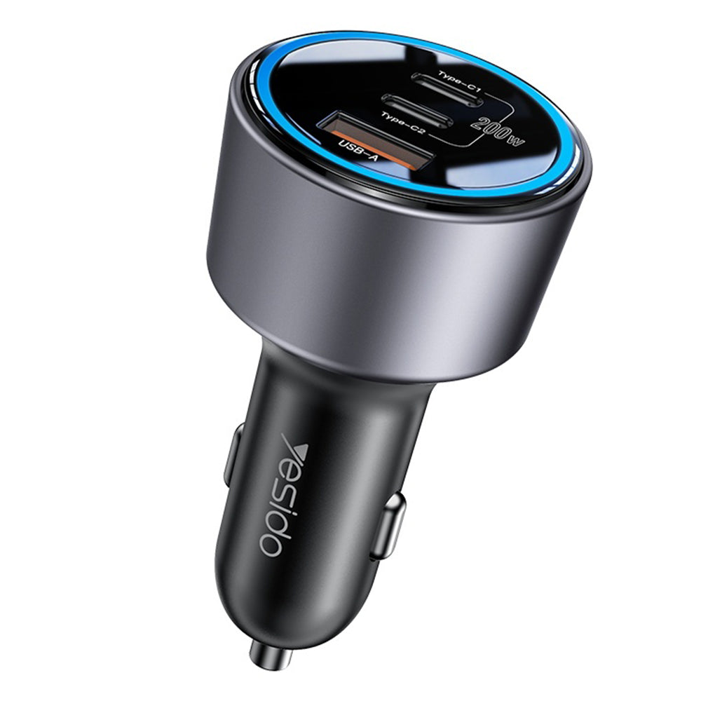 Bil laddare Yesido Y59, 200W, 5A, 1 x USB-A - 2 x USB-C, Svart