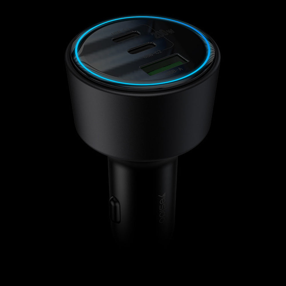 Bil laddare Yesido Y59, 200W, 5A, 1 x USB-A - 2 x USB-C, Svart