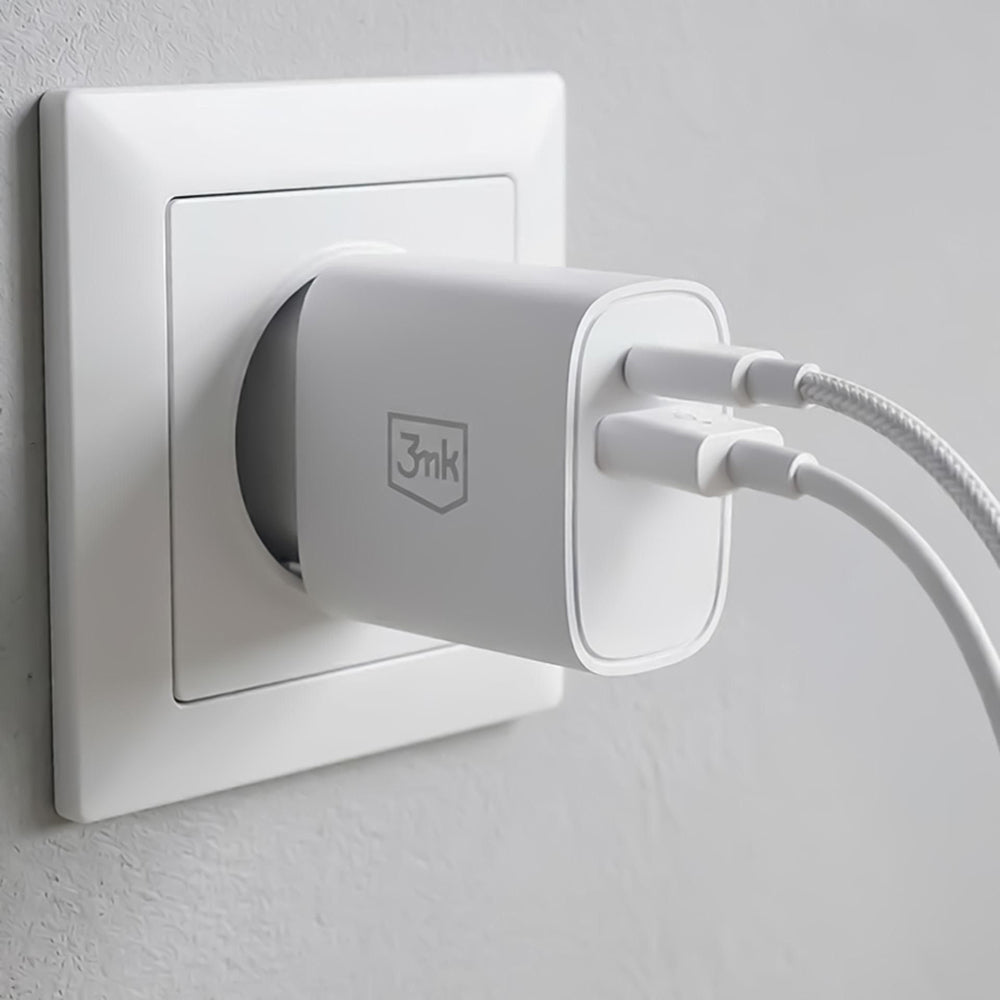Nätadapter 3MK FlowPower, 25W, 1 x USB-A - 1 x USB-C, Vit
