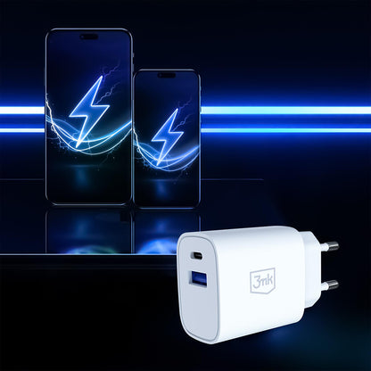 Nätadapter 3MK FlowPower, 25W, 1 x USB-A - 1 x USB-C, Vit