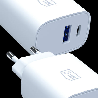 Nätadapter 3MK FlowPower, 30W, 1 x USB-A - 1 x USB-C, Vit