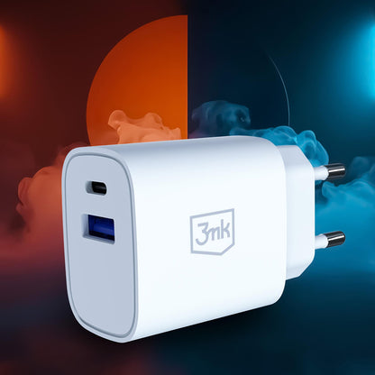Nätadapter 3MK FlowPower, 30W, 1 x USB-A - 1 x USB-C, Vit