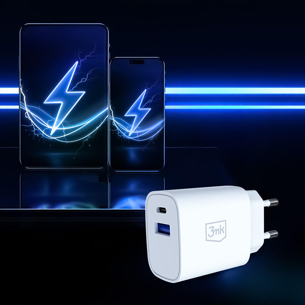 Nätadapter 3MK FlowPower, 30W, 1 x USB-A - 1 x USB-C, Vit