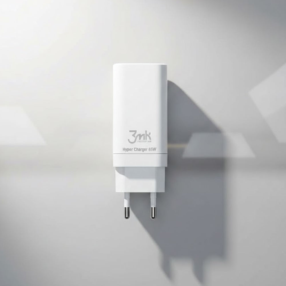 Nätadapter 3MK HyperCharger, 65W, 5A, 1 x USB-A - 2 x USB-C, Vit