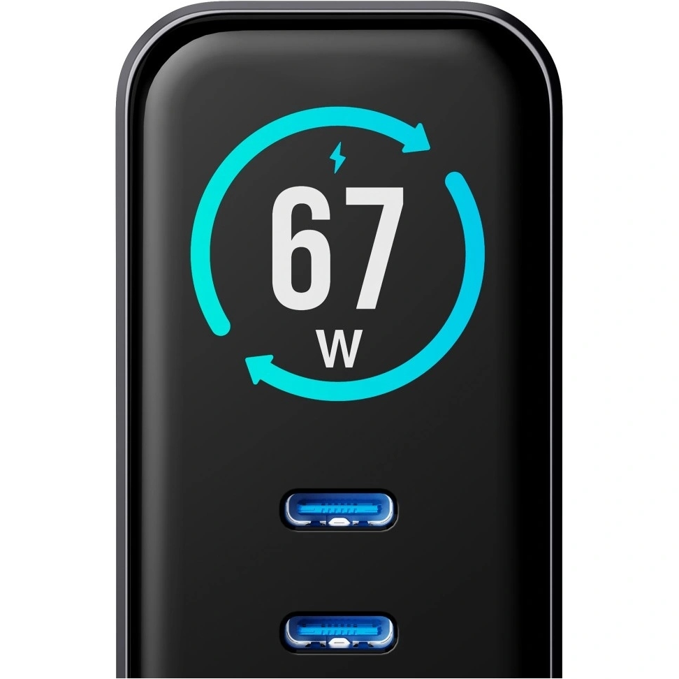 Nätadapter 3MK InCharge Lumin Display, 67W, 5A, 1 x USB-A - 2 x USB-C, Svart